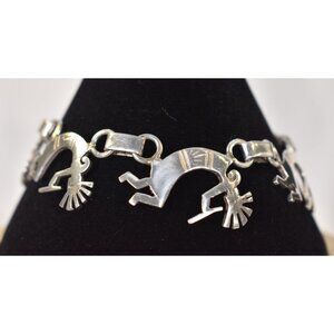 Vintage Sterling Silver Kokopelli Flute Dancer Link Bracelet 7" Native American
